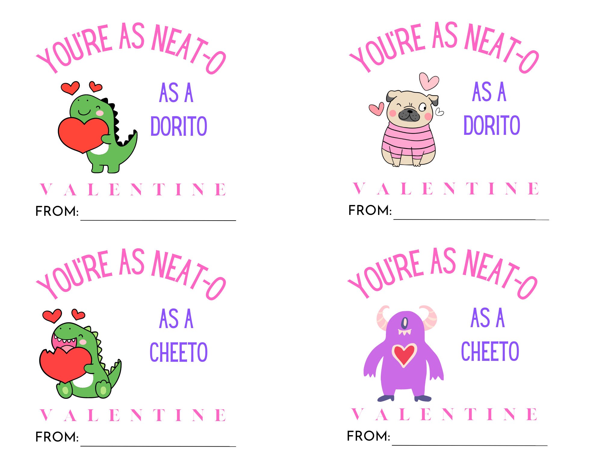 Valentine Card Printable, You're as Neato as a Dorito, You're as Neato ...