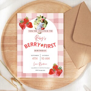 Berry First Birthday Invitation, Strawberry First Birthday Invitation, Girl First Birthday Invite, Berry First Invite Berry Sweet Invitation