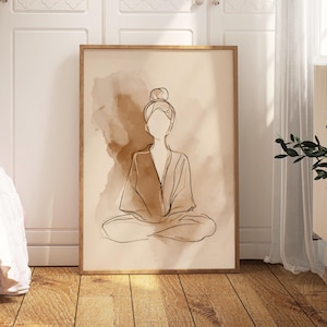 Minimalist Meditation Line Art Print Zen Decor for Japandi and Boho Style Homes Mindfulness Art for Meditation Room or Yoga Studio Wall Art