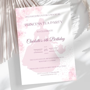 Princess Tea Party Invitation Template, Printable Princess Birthday Invitation, Afternoon Tea, Kids Tea Party Invitation, Girl&#39;s Birthday