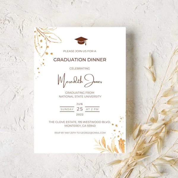 Graduation Dinner Invitation Template, Printable Graduation Dinner Party Invite, Minimalist, Editable