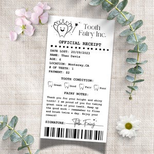 Editable Tooth Fairy Receipt Printable Certificate, First Tooth Lost, Realistic Tooth Fairy Letter, Kids Tooth Fairy Letter, Lost Tooth