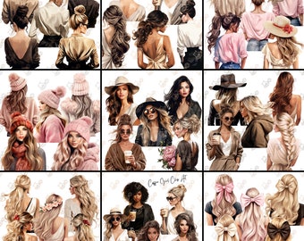 Fashion Girl Clipart Bundle: Glam PNG Illustrations (Digital Download)