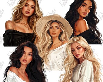 Fashion Girl Clipart: Stylish Woman PNG Illustrations (Digital Art)
