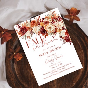 Fall In Love Bridal Shower Invitation Template, Autumn Bridal Shower Invite, Fall Bridal Shower Invitation, Editable Bridal Shower Template