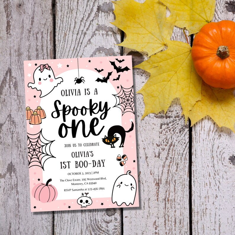 Halloween Spooky One Birthday Invitation Girl Halloween Birthday