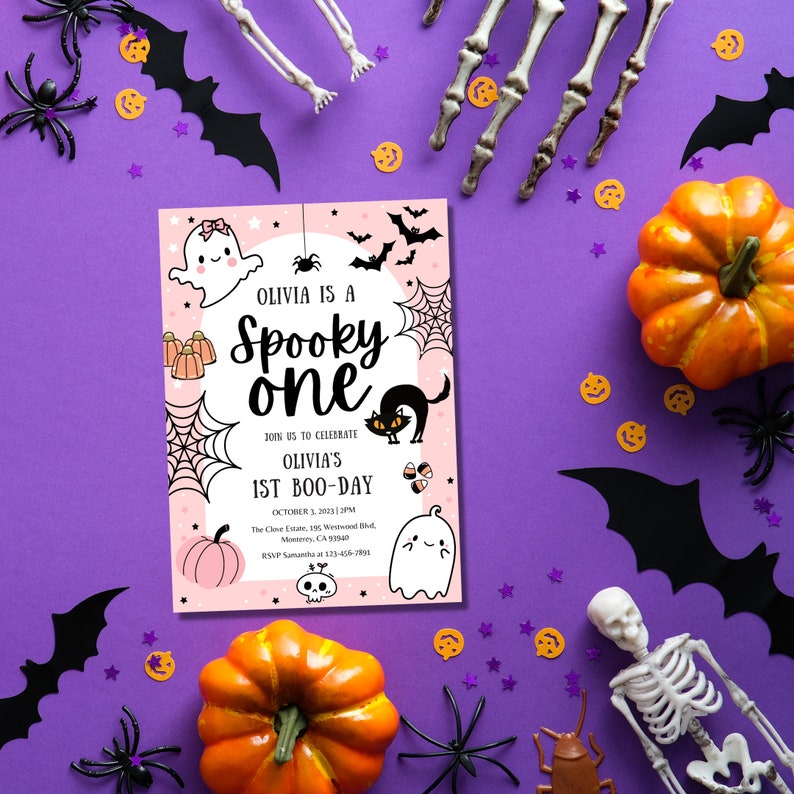 Halloween Spooky One Birthday Invitation Girl Halloween Birthday