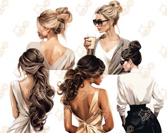 Glam Fashion Girl Clipart: PNG Illustrations (Digital Download)