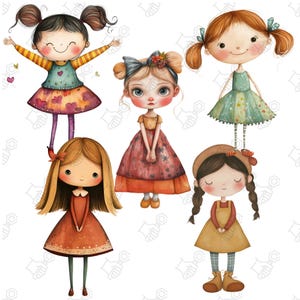 Fille décalée Clipart PNG, jolie petite fille Clipart PNG, journal indésirable fantastique, Illustration de livre pour enfants, planificateur des cliparts, clipart poupée mignonne