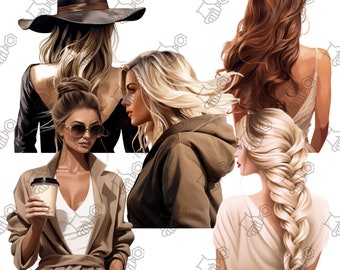 Trendy Fashion Girl Clipart: Stylish PNG Illustrations (Digital Download)