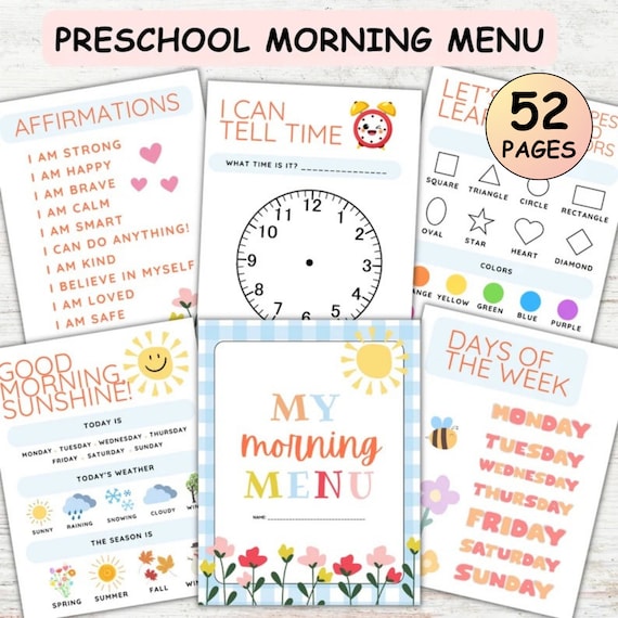 Preschool Morning Menu Printable Homeschool Preschool Worksheets Homeschool Menu Alphabet Printable Homeschool Resources Preschool Printable
