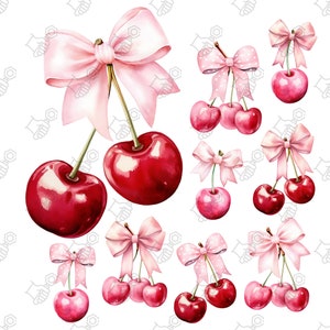 Ciliegia con fiocco PNG, acquerello ciliegia con fiocco clipart, ciliegia fiocco PNG, coquette clipart, ciliegia con fiocco clipart, fiocco rosa clipart