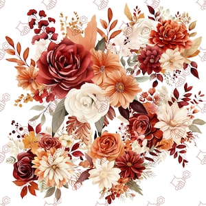 Fall Floral PNG, Fall Florals Clipart, Fall Clipart, Autumn Clipart, Fall Flower Clipart, Fall PNG, Autumn PNG,  Autumn Bouquet, Boho Fall