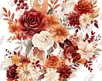 Fall Floral PNG, Fall Florals Clipart, Fall Clipart, Autumn Clipart, Fall Flower Clipart, Fall PNG, Autumn PNG, Autumn Bouquet, Boho Fall
