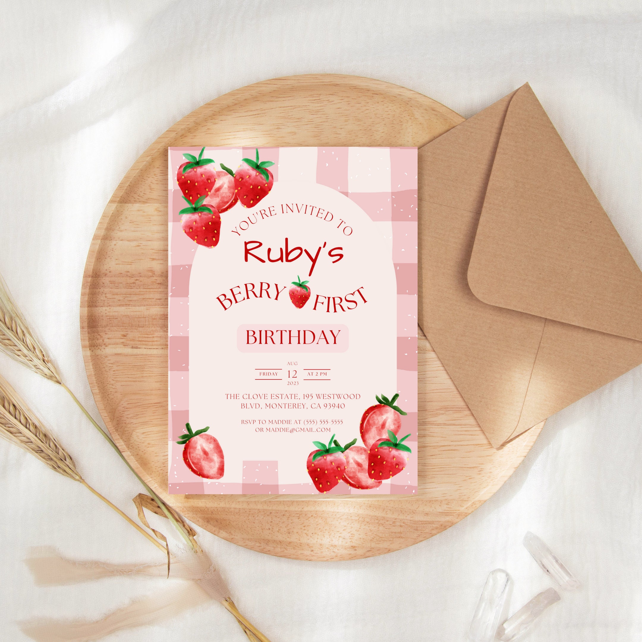 Berry First Birthday Invitation Template Girl 1st Birthday - Etsy