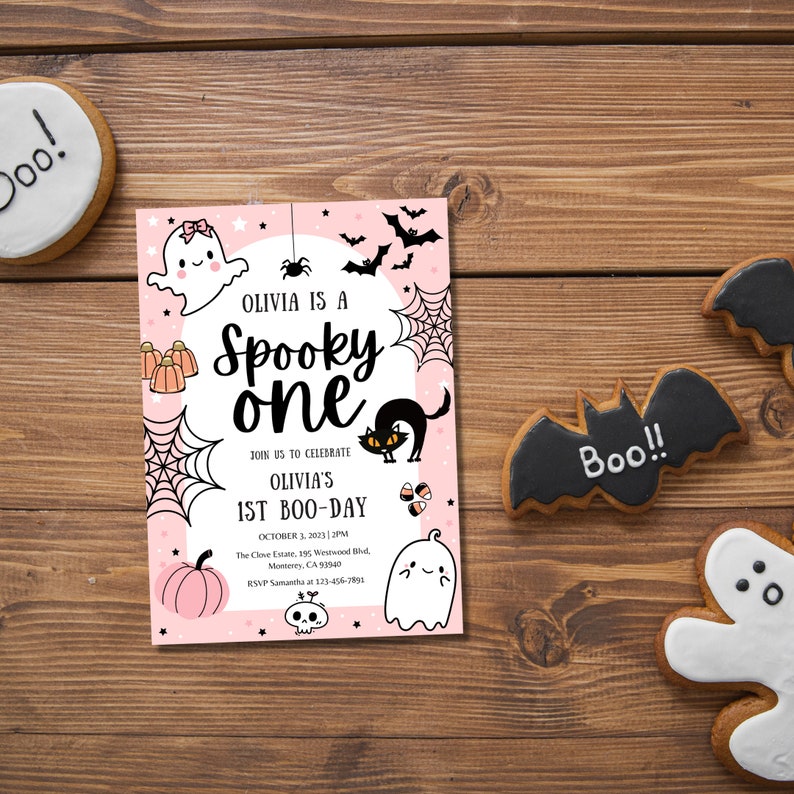 Halloween Spooky One Birthday Invitation Girl Halloween Birthday