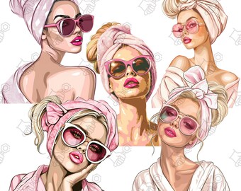 Fashion Girl Clipart: Self Care Beauty PNG Graphics (Digital Download)