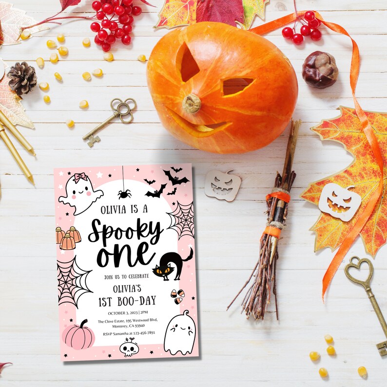 Halloween Spooky One Birthday Invitation Girl Halloween Birthday