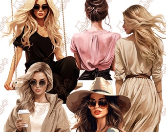 Fashion Girl Clipart: Stylish Women Illustrations, Coffee Girl Clipart, Fashion Clipart, Fashion Illustration, Fashion Girl Illustration