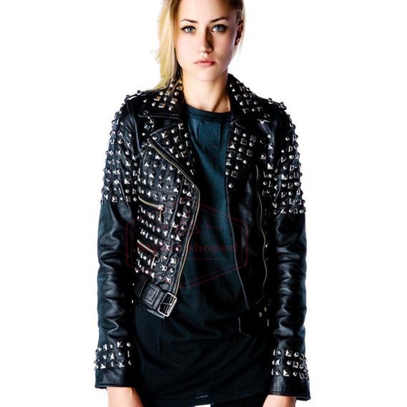 Women Studded Style Real Leather Punk Jacket Made To Order | Etsy