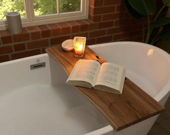 Bathtub Tray Walnut Handmade Shelf for Bath Natural Wood Caddy Spa Bath Board