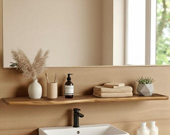 Floating Bath Shelf Solid Wood Modern Shelves Minimalistic Bath Decor Wooden Wall Shelf