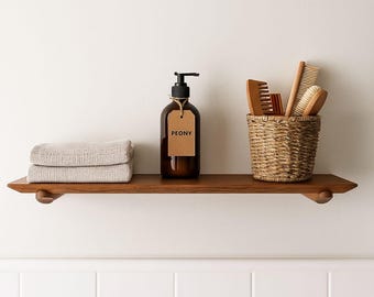 Bath Shelf Walnut Floating Shelf With Round Legs Wooden Wall Decor Shelves for Bathroom Bath Decor Gift Home Decor Furniture Custom Shelves