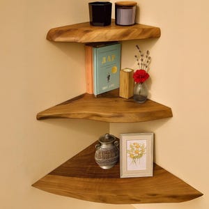 Corner Shelf Floating Corner Shelves Small Space Storage Live Edge Floating Walnut Wood Corner Shelf Interior Lovers Gift Floating Shelves