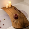 Bath Shelf Solid Wood Tray with Wine Glass Slot and Candle Holder Relaxation Self Care Gift Minimalist Spa Gift Handmade Bathroom Decor