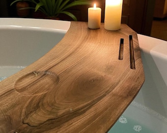 Bathtub Tray Walnut Natural Wood Handmade Bath Shelf  Bath Caddy Gift for Her Spa Unique Natural Wood Bath Board