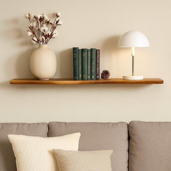 Wooden Wall Shelf Live Edge Floating Shelf Solid Wood Walnut Wall Mounted Mid Century Modern Bookshelf Wall Decor Gift for Home Book Lover
