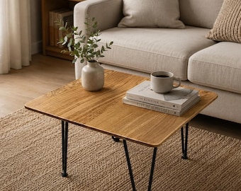 Wooden Side Table End Table Square Modern Coffee Table Metal Legs