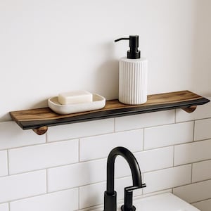 Wooden Wall Shelf Solid Walnut with Black Epoxy Resin Modern Floating Shelf Handmade Gift for Home Decor Housewarming Walnut Wall Shelf