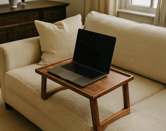 Mesa auxiliar de cama de madera para portátil, soporte para servir el desayuno, regalo para estudiantes universitarios, mesa de cama para portátil, escritorio para trabajar desde casa, soporte para portátil de madera de nogal.