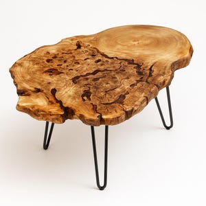 Coffee Table Living Room Decor Live Edge Burl Wood Coffee Table Housewarming Gift Luxury Wood Table Farmhouse Decor Wood and Metal Desk