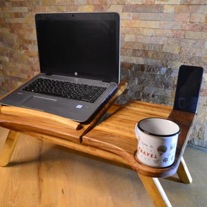 Laptop Desk Portable Wood Lap Desk Decor Furniture Gift for Remote Worker Birch and Walnut Laptop Stand Work from Home Camping Table
