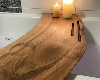 Bath Shelf Walnut Natural Wood Handmade Bath Furniture Gift for Her Spa Bath Caddy Unique Natural Wood Gift Wooden Bath Tray for Laptop