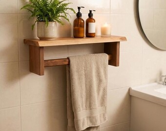 Bathroom Walnut Wall Shelf: Floating Towel Storage Organizer
