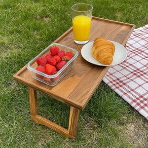 Bed Tray Wooden Bed Tray with Foldable Legs for Breakfast in Bed Picnic Handmade Walnut Lap Desk Unique Picnic Lover Gift Laptop Tray Wood