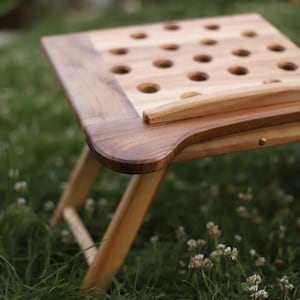 Laptop Desk Foldable Solid Birch Walnut Laptop Table Ergonomic Multifunctional Picnic Wooden Desk with Cup Holder Handmade Gift for Him