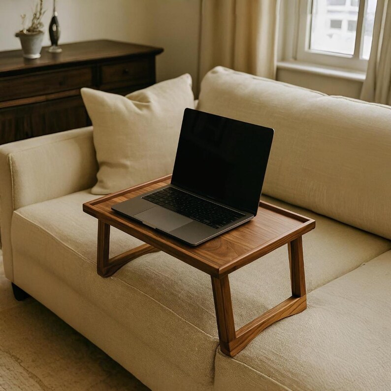 Laptop Desk Outdoor Laptop Tray Walnut Bed Tray Lap Desk Foldable Home Decor Furniture Walnut Wood Gift for Mom Furniture and Decor image 3