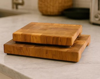 Tabla de cortar de roble macizo, bloque de carnicero, tabla de cortar de cocina hecha a mano