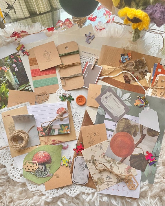 Cottage Core Journal Kit-stationery-vintage-scrapbook-paper  Craft-create-ephemera-bujo-bullet Journal-nature-mushroom-journal Gift-cozy  