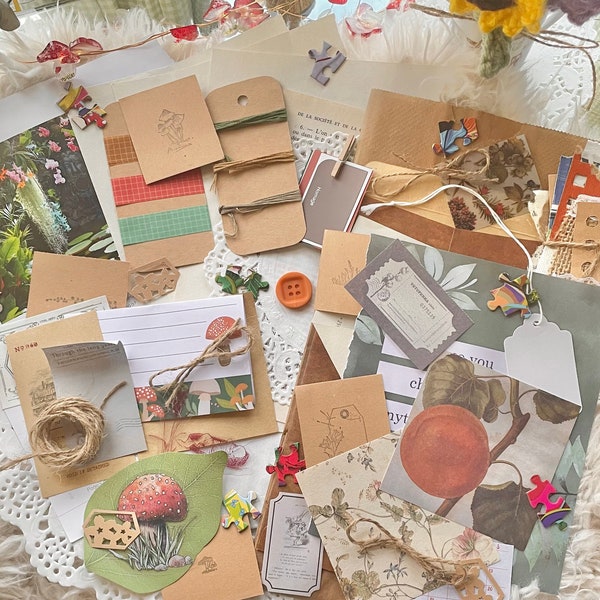 Cottage Core Journal Kit-stationery-vintage-scrapbook-paper craft-create-ephemera-bujo-bullet journal-nature-mushroom-journal gift-cozy
