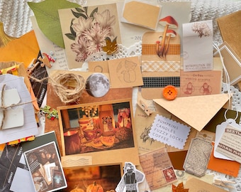 Kit de diario acogedor de otoño: estética otoñal, vintage, calabaza, hojas, papelería, efímeros, diario, álbum de recortes