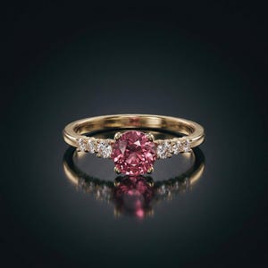 Pink Tourmaline Ring Gold, Accented Solitaire in Gilded Sterling Silver, Rose Stone Promise Ring, October Birthstone, Made to Order image 2