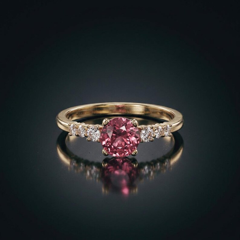 Pink Tourmaline Ring Gold, Accented Solitaire in Gilded Sterling Silver, Rose Stone Promise Ring, October Birthstone, Made to Order image 2