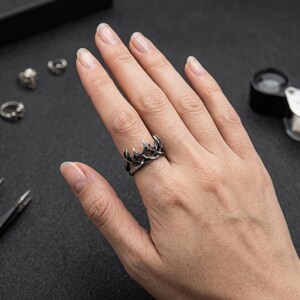 Sterling Silver Thorn Ring, Oxidized Gothic Crown of Thorns Band, Briar Statement Ring, Made to Order for Men and Women image 4