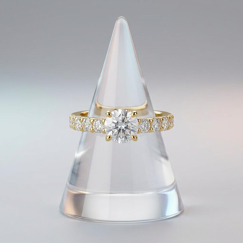 White Sapphire Engagement Ring, Gold Solitaire with Accent Side Stones, Gilded Sterling Silver, Anniversary Ring, Made to Order image 2