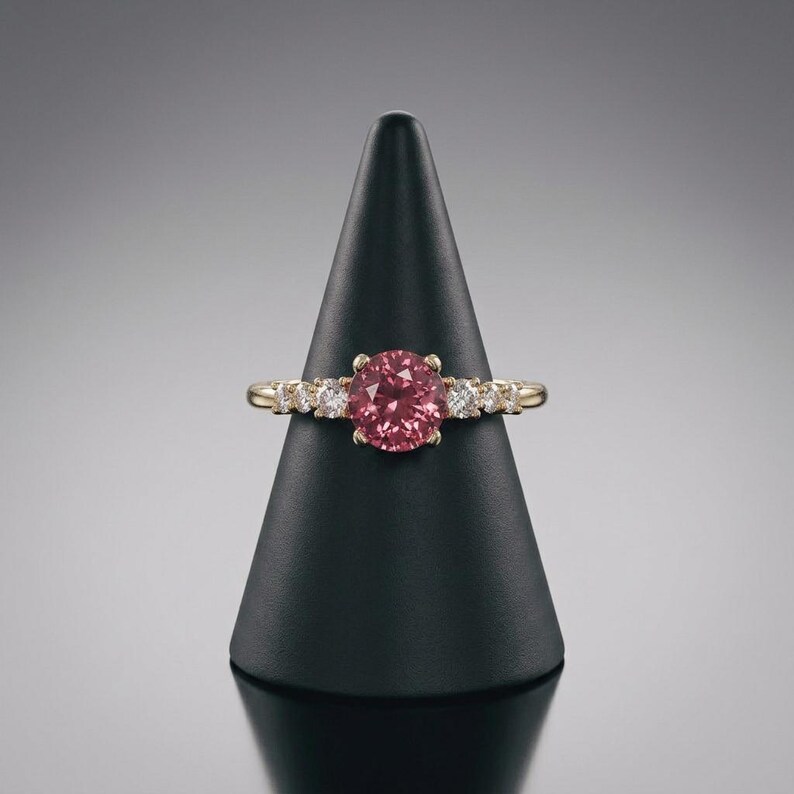 Pink Tourmaline Ring Gold, Accented Solitaire in Gilded Sterling Silver, Rose Stone Promise Ring, October Birthstone, Made to Order image 6